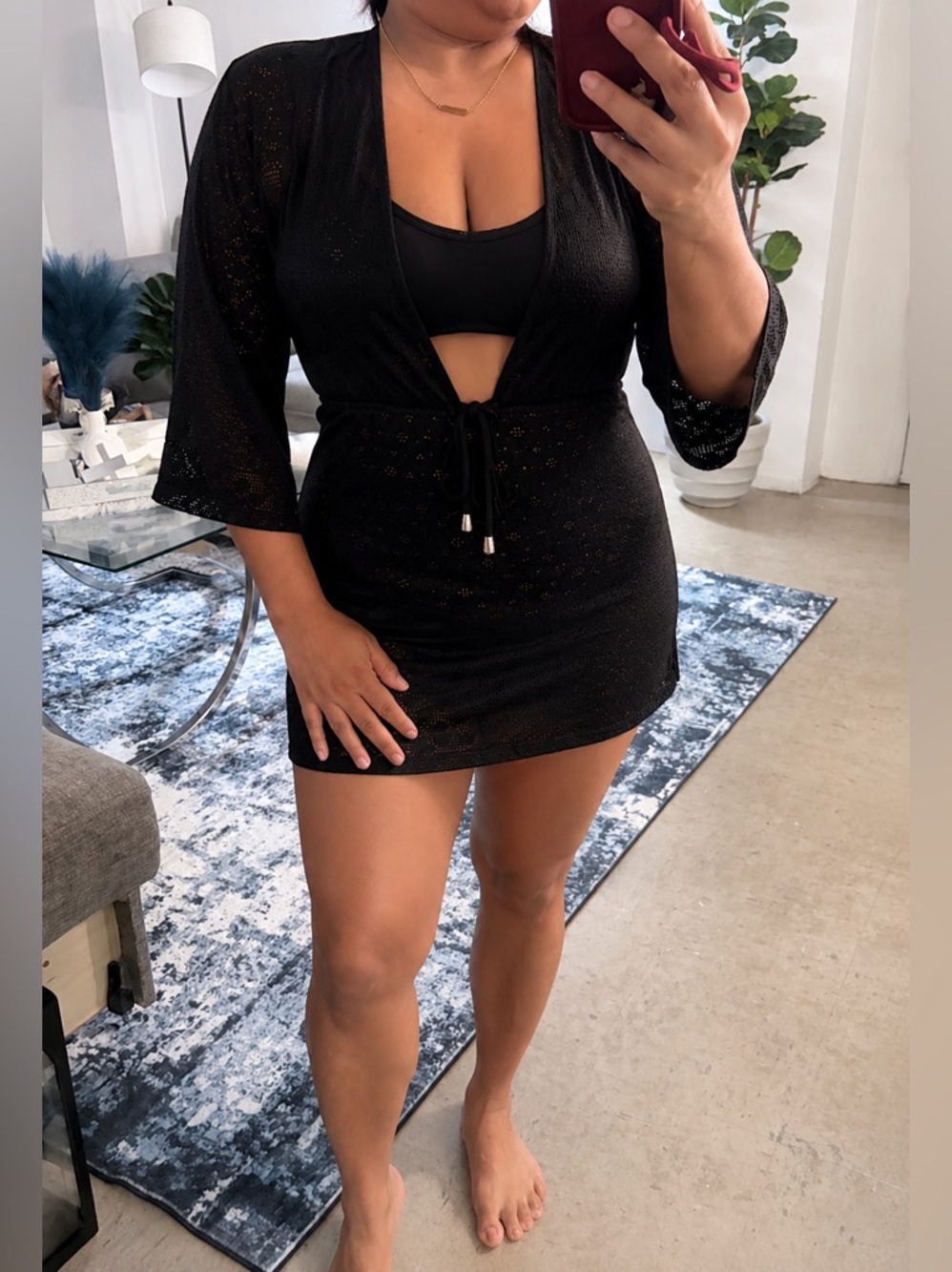 Dotti Black Eyelet Beach Cover-Up Dress M